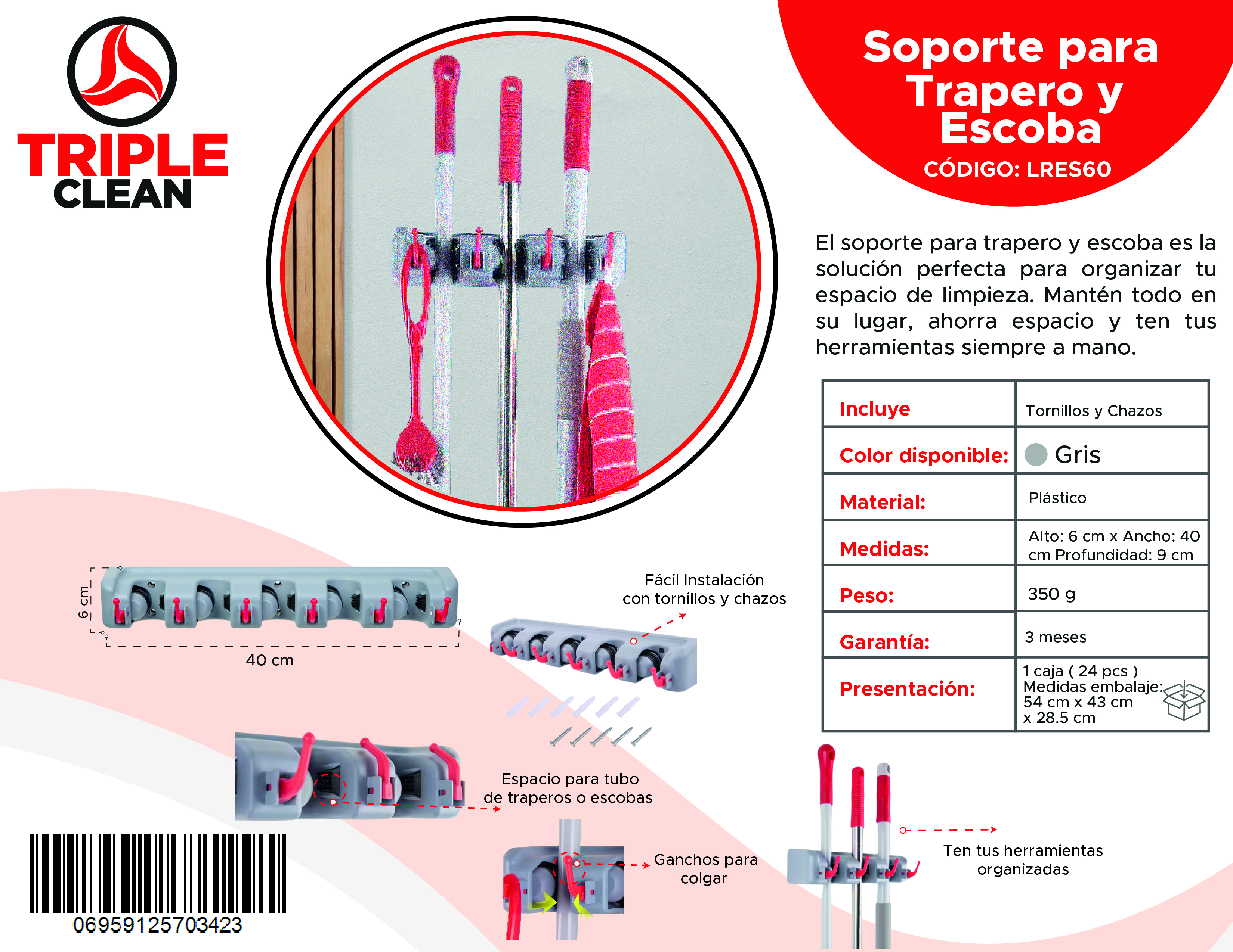 Miniatura 7 de Soporte para traperos y escobas
